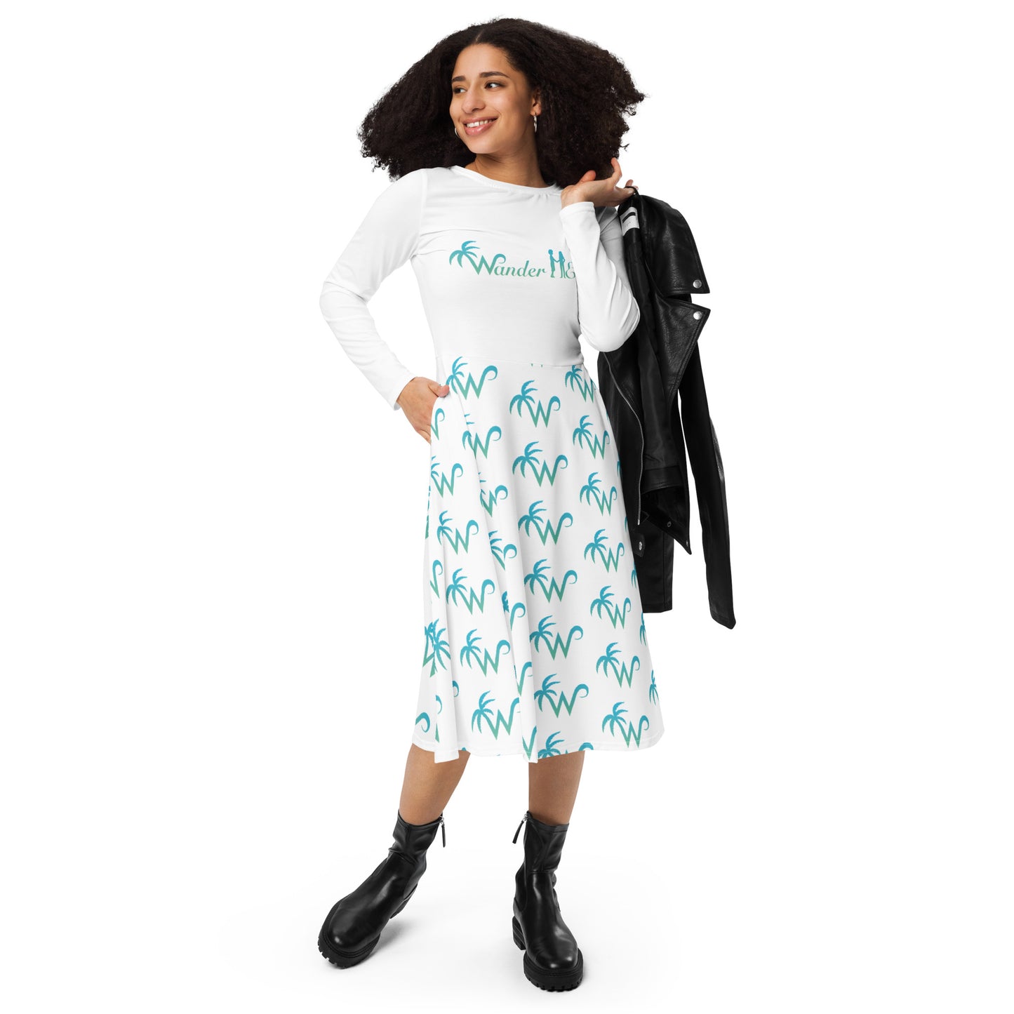 All-over print long sleeve midi dress